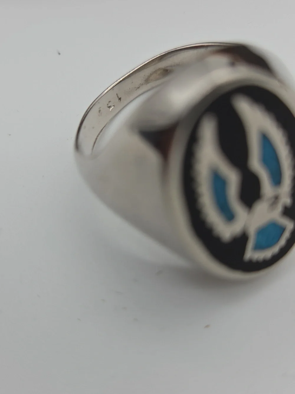 Vintage Native American Turquoise‎ Onyx Eagle Ring Men's 13